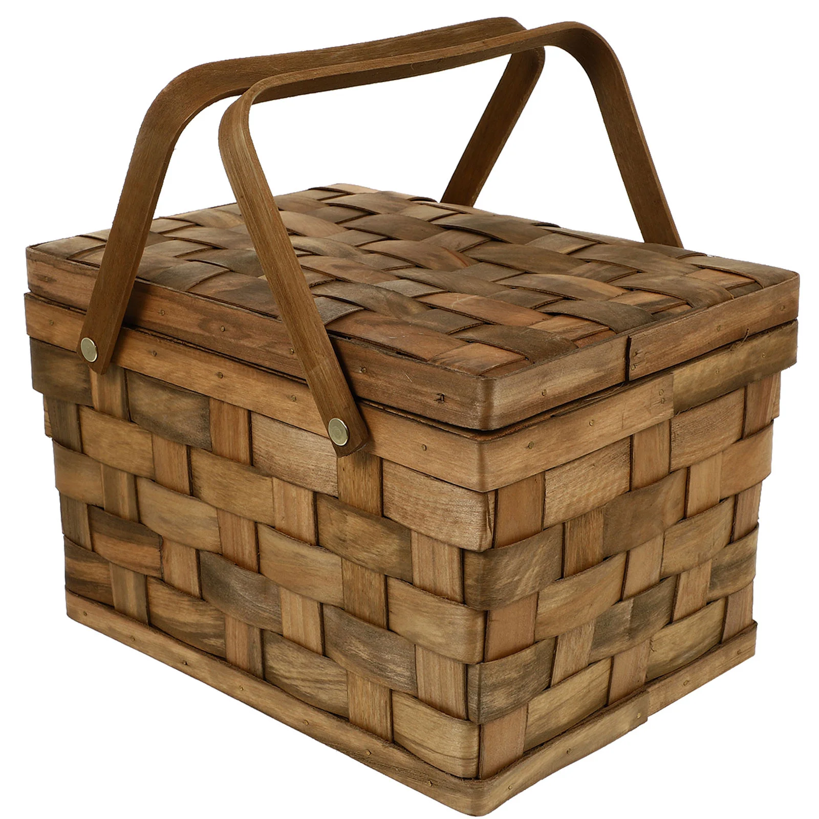 

1Pc Portable Woven Picnic Basket Practical Sundry Storage Basket with Lid Coffee