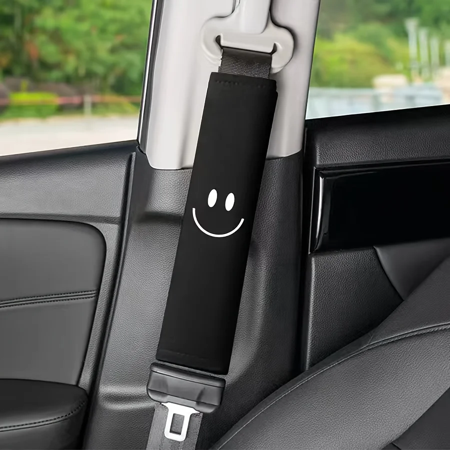 Smiling Embroidered Seat Belt Shoulder Covers - Soft Comfort Car Interior Decor Accessory