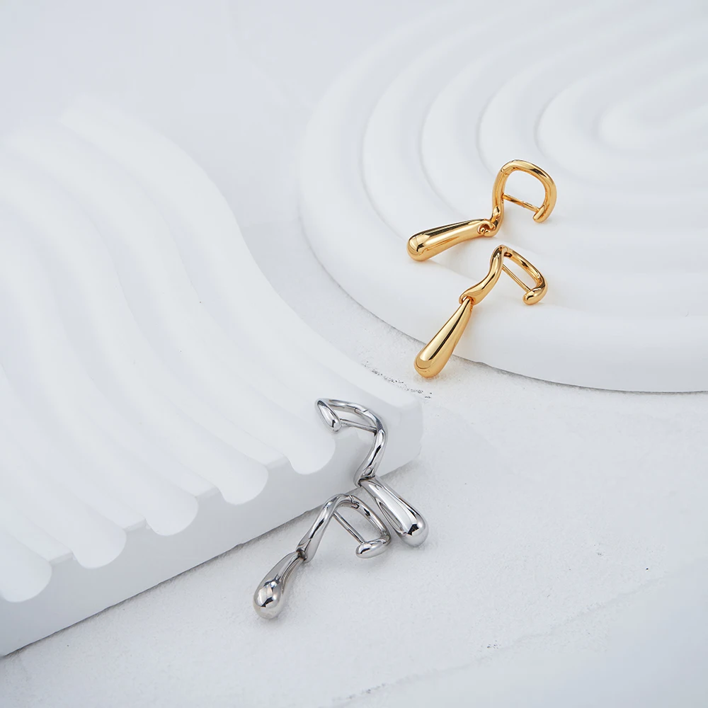

Latest 18K Gold Plated Brass Jewelry Irregular Hooks Water Drop Earrings Trendy Party Ladies Accessories Earrings E231459