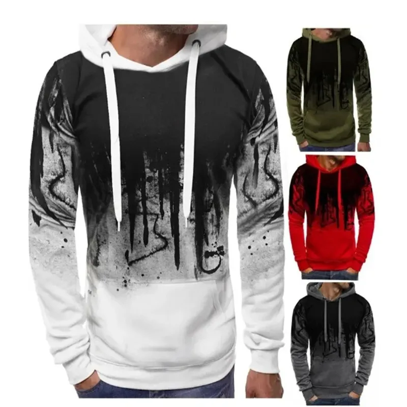 Casual Hoodie Gradient Print Men's Pullover Hooded Sweatshirt Spring Autumn Daily Fitness Sportswear Fashion Casual Hoodies Loose Clothing
