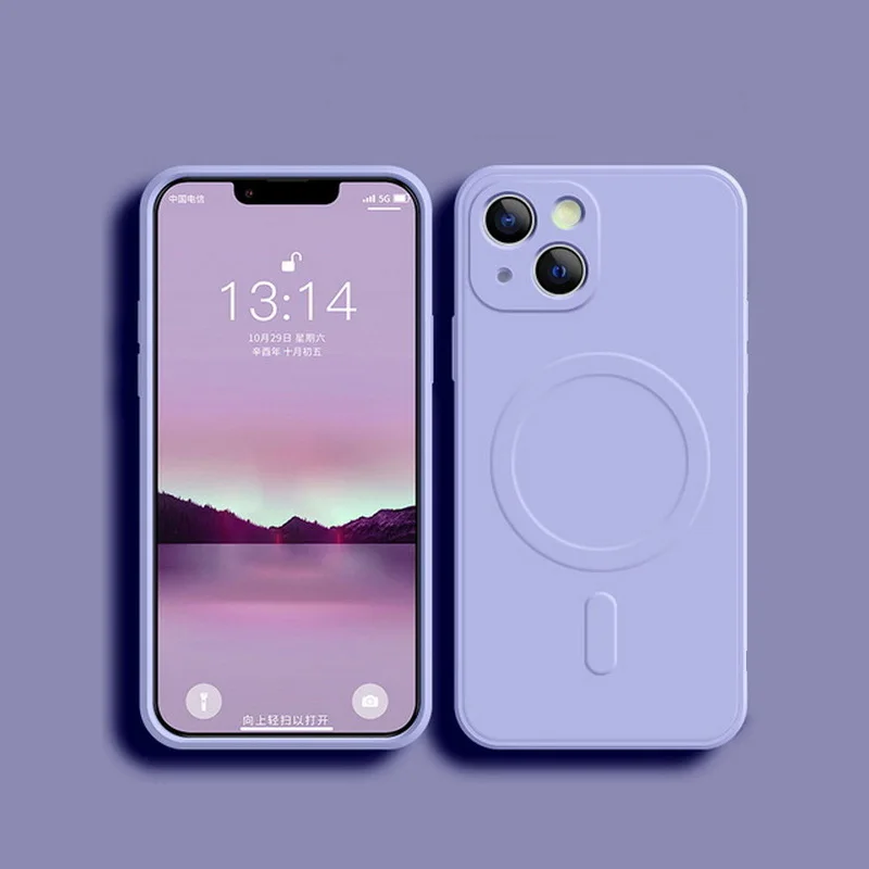 thumbnail image 1 of Liquid Silicone Case For iPhone 15 14 13 12 11 Pro Max Mini Plus X Xs XR Max Phone Magnetic Wireless Charging For Magsafe Cover, 1 of 5