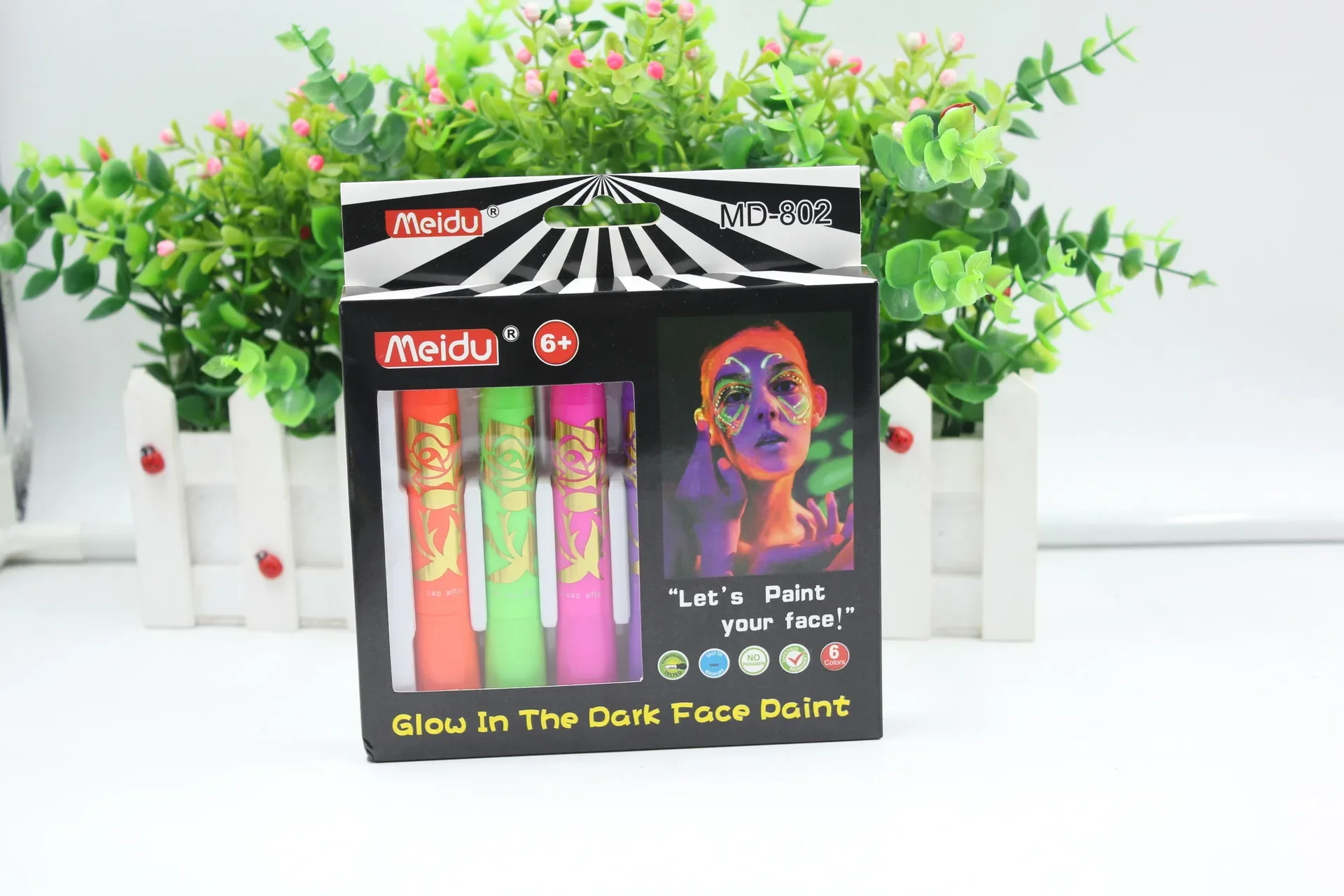 6Pcs Face Paint Crayon Vibrant Color Neon Body Paint Stunning No Odor Makeup Painting Face Body Paint Glow Stick Party Supplies 3