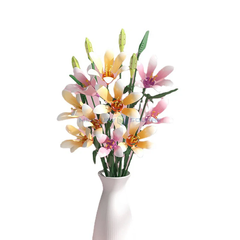 Pink Lily Model Flower Arrangiamenti Bouque Botanical Moc Jk26953 Eternal Plant Building Blocks Idee Creative Mattoni Giocattolo Regalo