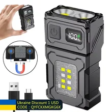 미니 USB 충전식 LED 손전등 휴대용 꼬리 자석 손전등 슈퍼 밝은 캠핑 랜턴 사이드 COB 비상 조명