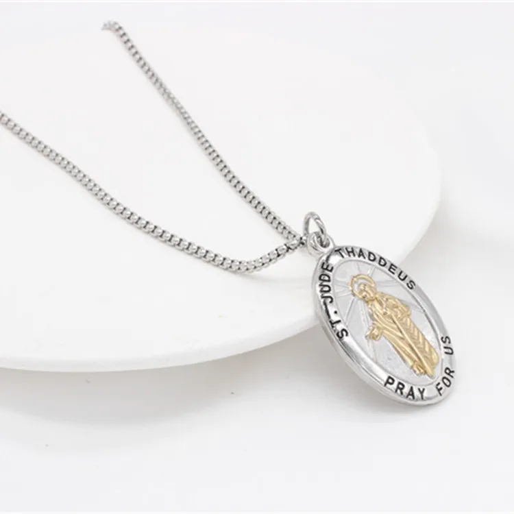 Saint Jude Pendant Chain Necklace, Pray for Us Pendant, Mens Chains, Circle  Necklaces, God Chain Pendants, Gifts for Men, Womens Necklaces 