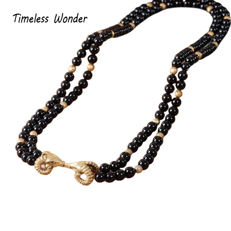 

Timeless Wonder Retro Geo Ram Head Beaded Necklaces for Women Designer Jewelry Runway Luxury Rare Gift Medieval Top Mix 4520