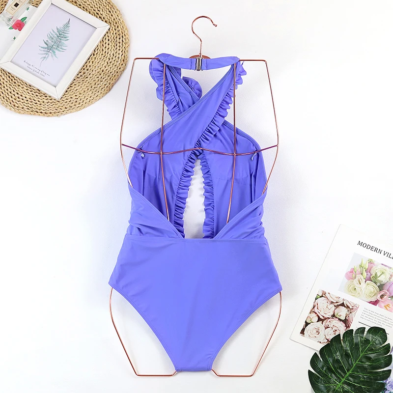 ZAFUAZ 2024 Sexy Women One-Piece Swimsuit Cut-out Swimwear Cross Halter Bikinis Summer Skirt Bathing Suit Backless Brazilian