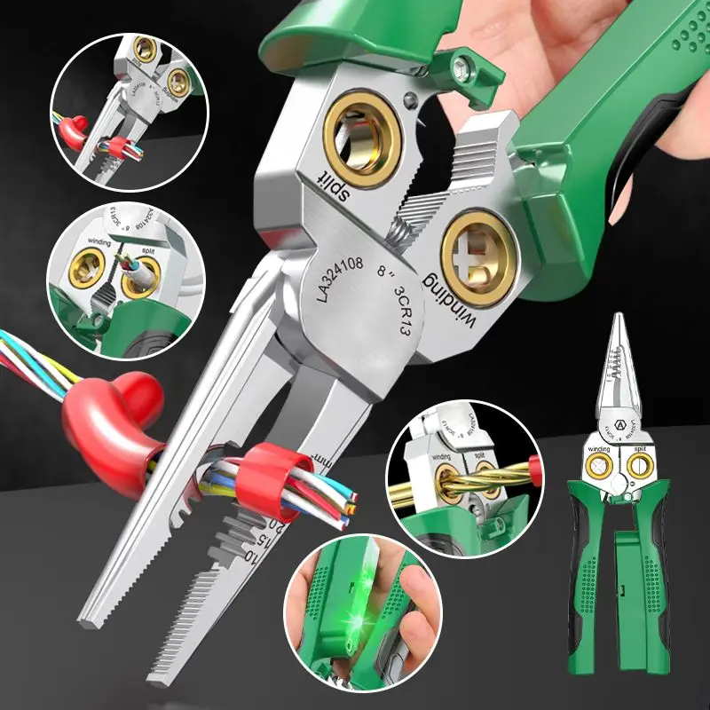 Multifunctional Stainless Steel Wire Strippers 8 in 1 Wire Cutting Pliers Cutting Cable Scissors Electrician Crimping Pliers 4