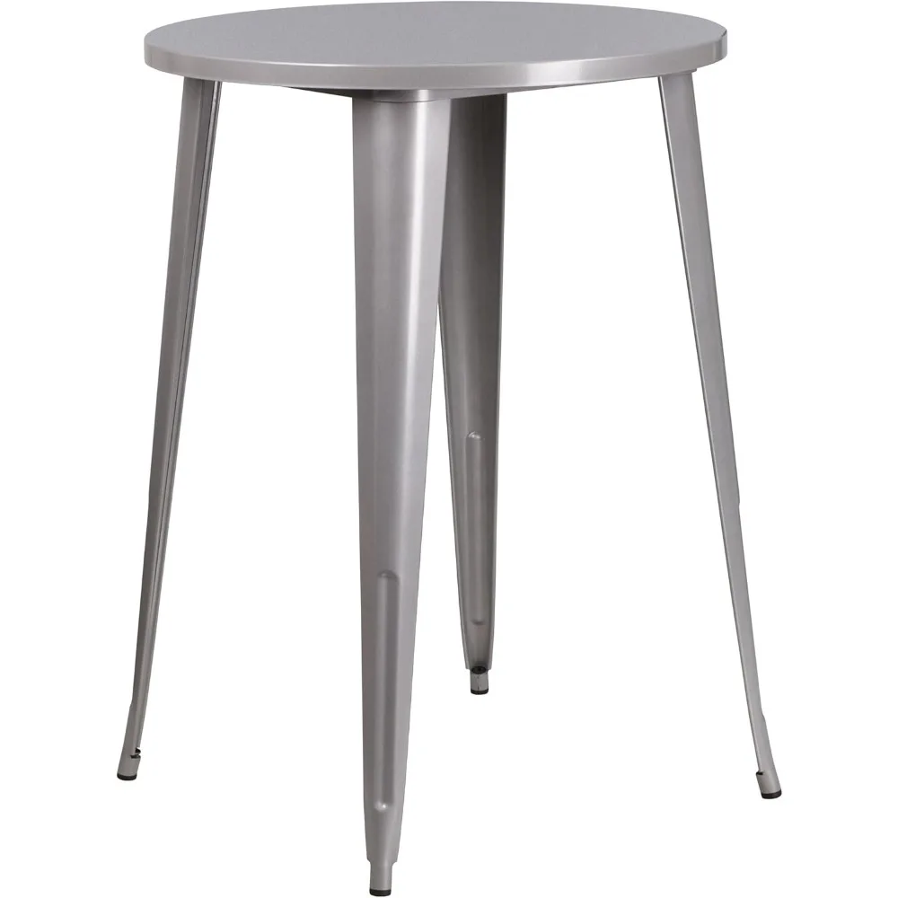 Commercial 30" Round Silver Metal Indoor-Outdoor Bar Table Set-2 Cafe Stools 3