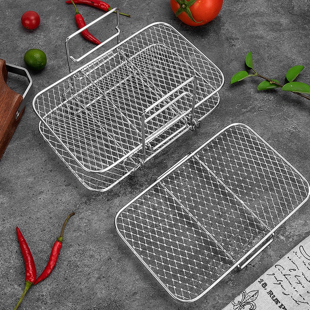 Sac201802e5094ec99831d7e1793c1cdaX Air Fryer Rack Grilling Rack Basket Stainless Steel 3 Layers Air Fryer Accessories Oven Grill Steamer Stackable Kitchen Gadgets Mallzona