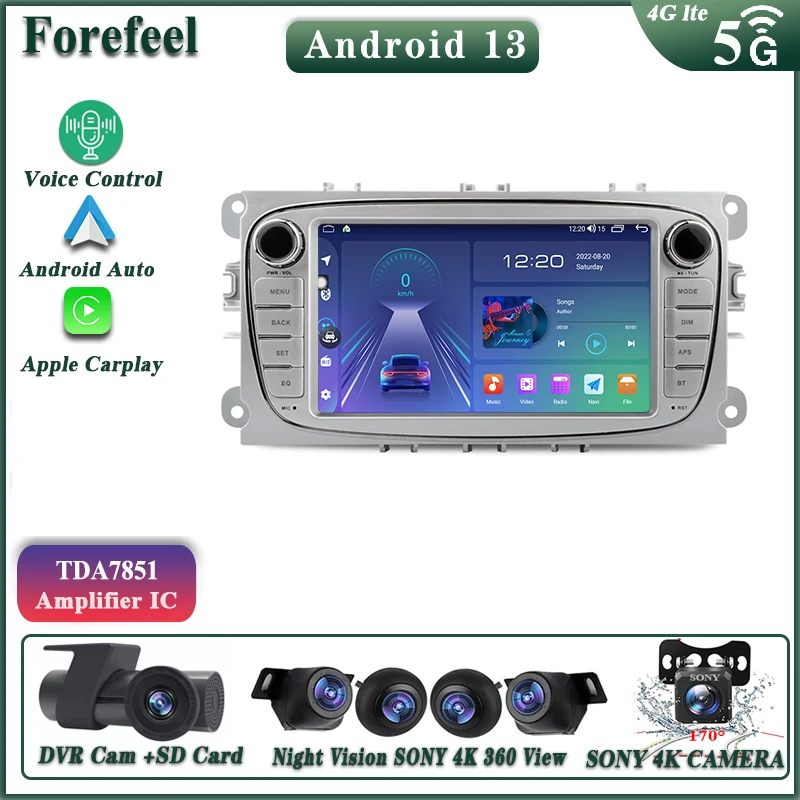 

7-дюймовый Android 13 для Ford Focus S-Max Mondeo 9 Galaxy C-Max мультимедийный автомобиль GPS Авторадио сенсорный экран стерео радио ТВ