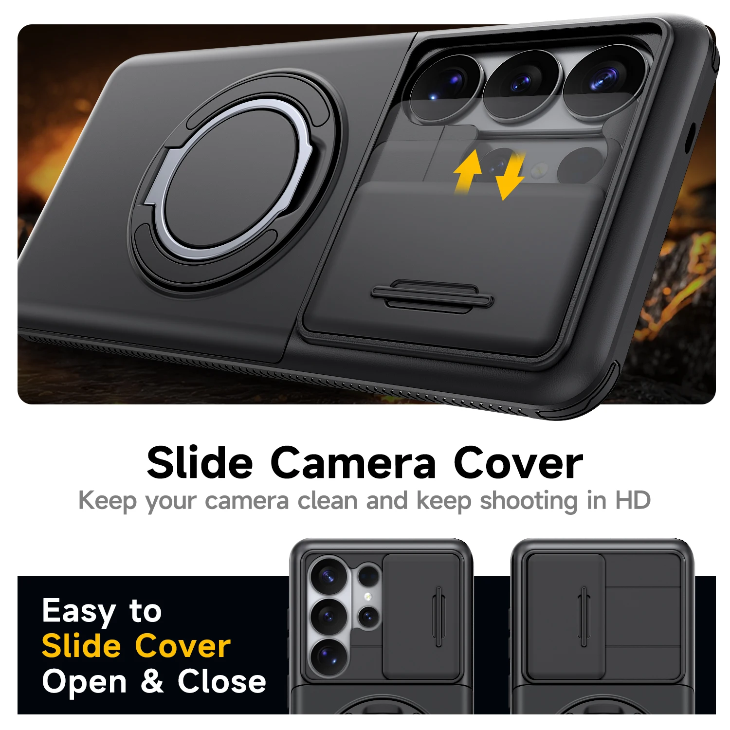 Stylish Heavy Armor Magnetic Case with Ring Kickstand & Wallet Cover