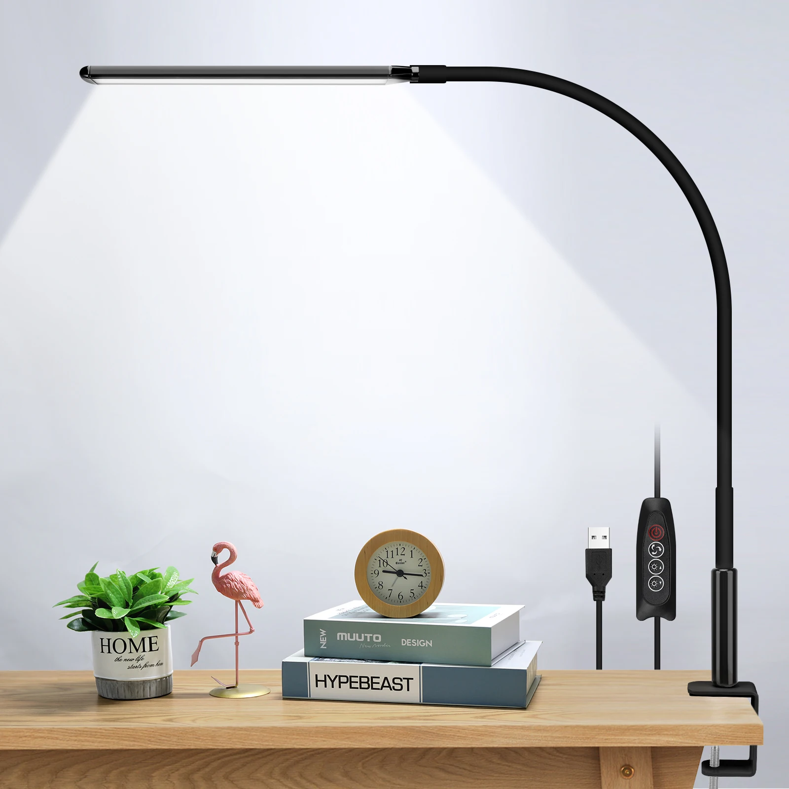 Adjustable LED Clip-On Desk Light with 10 Brightness Levels and 3 Lighting Modes