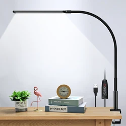 Versatile LED Clip - On Desk Lamp with Adjustable Brightness and Lighting Modes - No plug (Black)