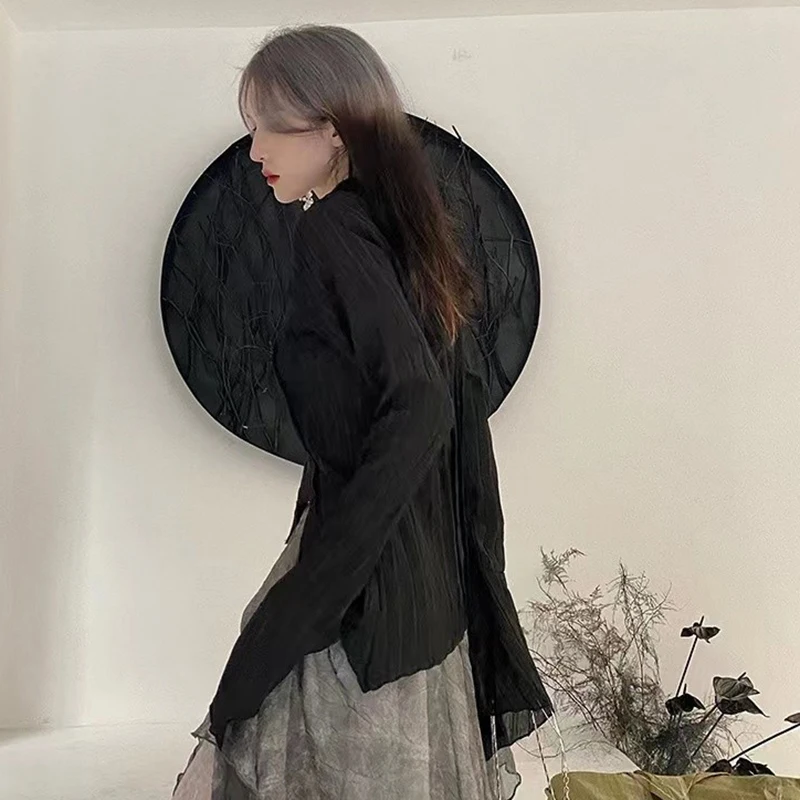 Harajuku Dark Academic Shirt Women Streetwear Vintage Y2K Blouse Sexy Gothic Long Sleeve Irregular Female Spring New Tops