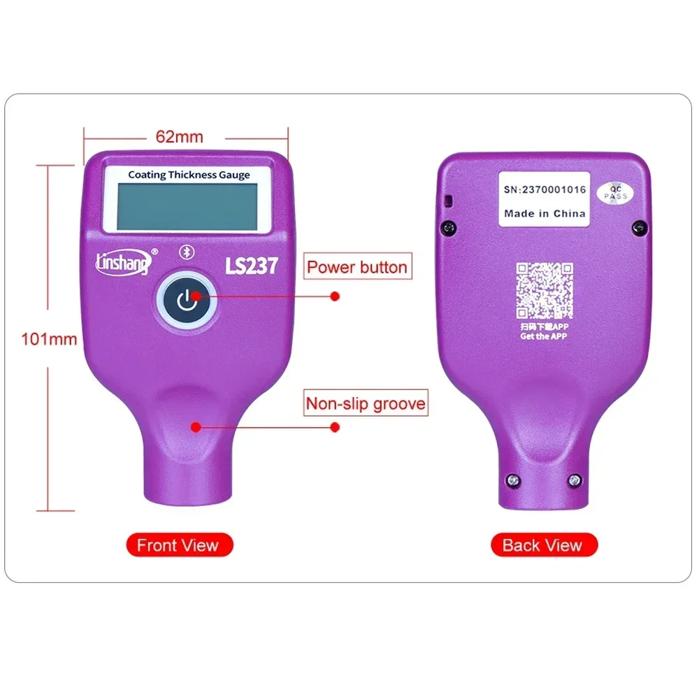 Linshang Car Paint Thickness Gauge LS237 Checking Auto Coating Identify Ferrous Putty Rotatable Screen Paint Coating Meter Paint Thickness Gauge Thickness Gauge