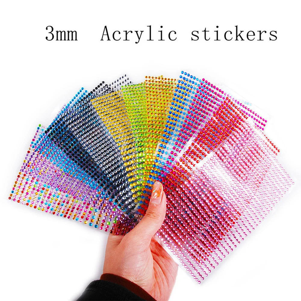 3440Pcs Rhinestone Stickers Self Adhesive Colorful Gem Stickers 3 Size 20  Sheets Gemstone for DIY Face Decor Crafts Nail Makeup