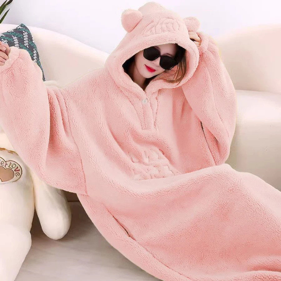 WASART Weiche Fleecedecke mit Ärmeln, Kapuze, tragbare Decke, Winter, flauschiger Plüsch, Übergröße, warme Flanell-Hoodie-Decke für den Außenbereich – Detail 12