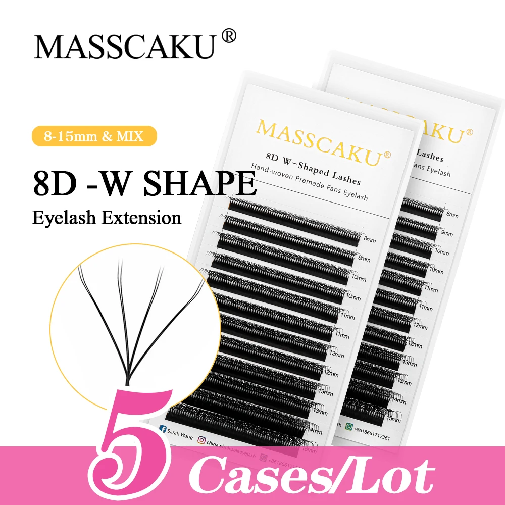 

MASSCAKU 5cases/lot Automatic Flowering W Shape Bloom 3D 4D 5D 6D 7D 8D Premade Fans Eyelash Extensions Natural Soft Light