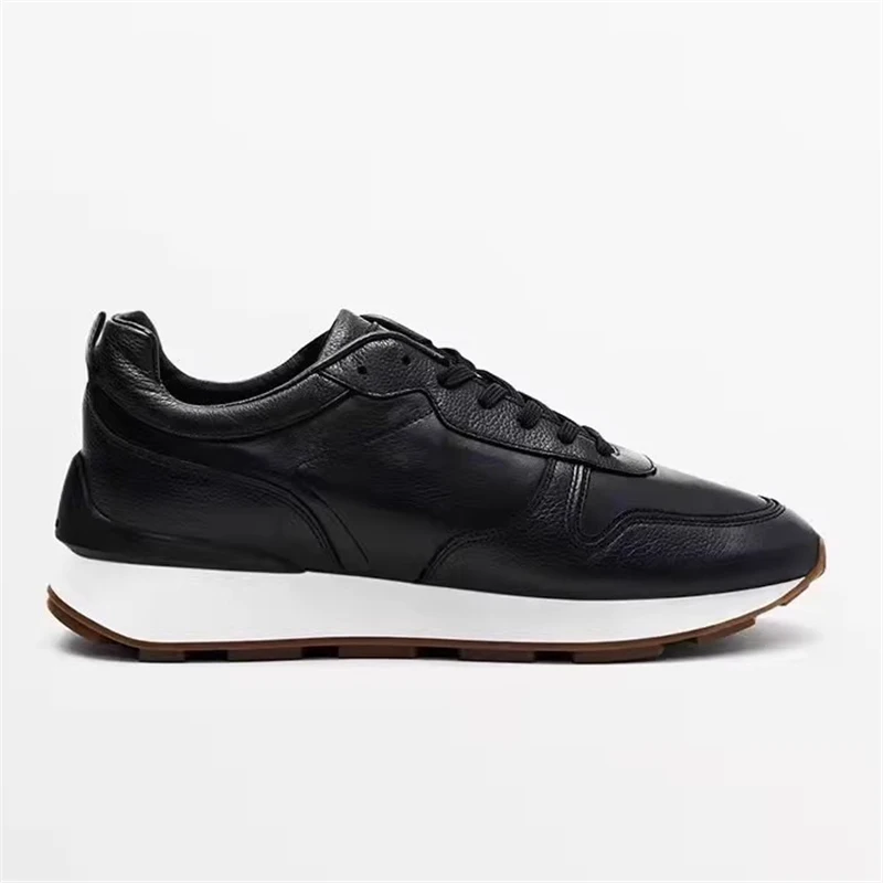 Linjer Stricklin New Spring Summer Fashion Men Genuine Leather Thick Sole Sneaker Comfortable Solid Simple Casual Shoes Male