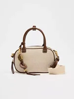 2025 New niche retro color-blocking hand-held small bag, stylish crossbody canvas PU small square bag, single-shoulder bowling b 1