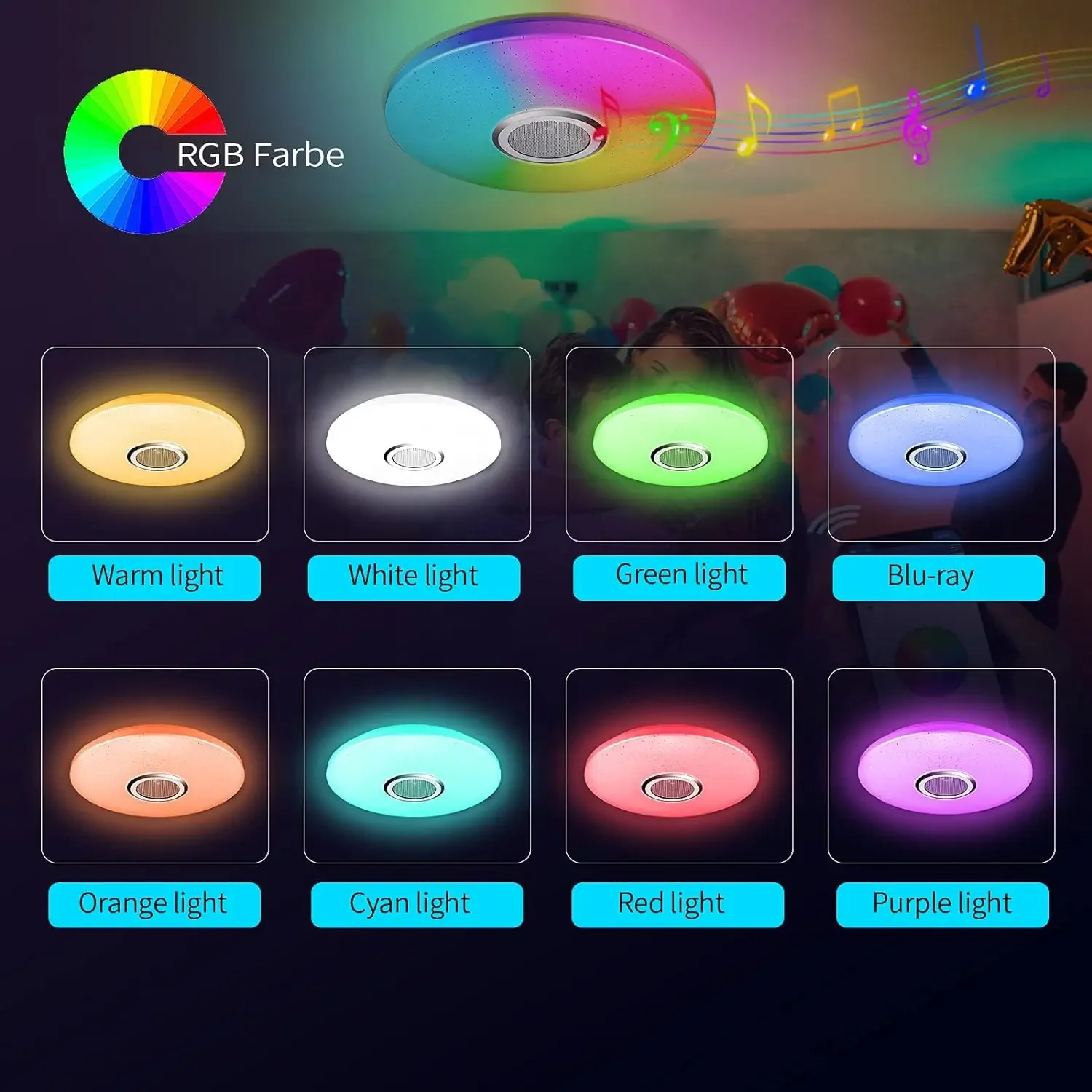 음악 앱 원격 제어 블루투스 인테리어 장식 침실 파티용 스피커가 있는 RGB 스마트 홈 LED 천장 조명