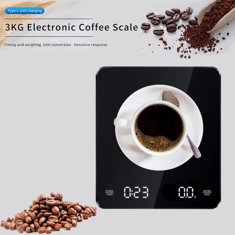 JINGT USB Digital Coffee Scale With Timer Electronic Hand Drip