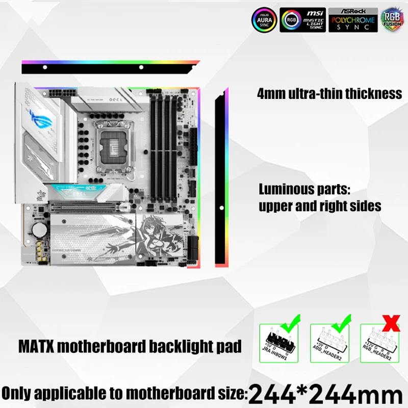 Desktop Computer Motherboard Backlight Panel 5V ARGB LED Strip Strip-shaped MATX / ATX M/B Light Pollution 2Pcs/Pack