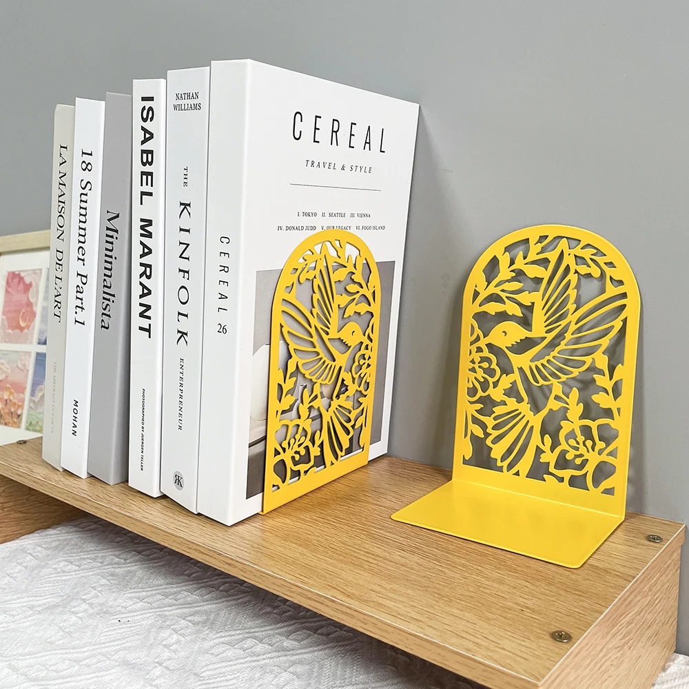 Bird Hollow Out Craft Bookends Men Women Metal Book Ends Heavy Duty Bookends Home Office Supplies Office Desktop Bookends book holder book stand