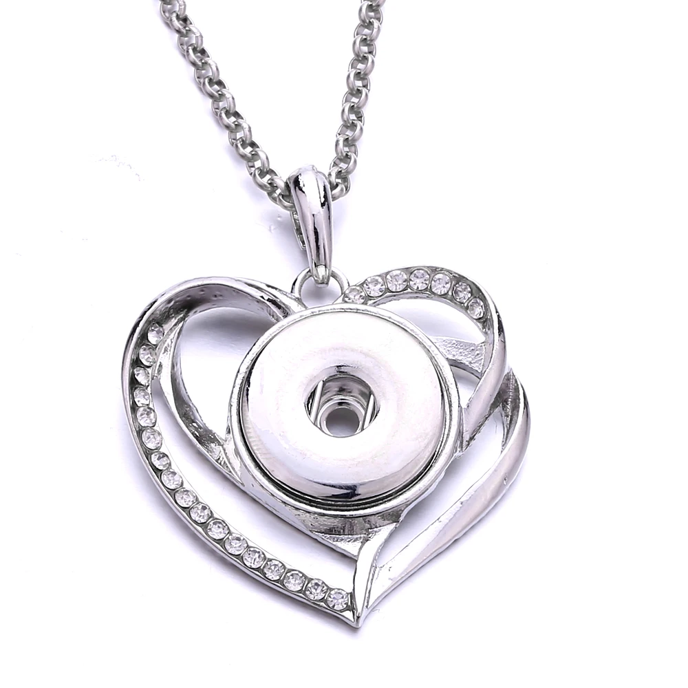 10pcs Snap Jewelry Necklaces Vintage Metal Love Heart 18mm Snap Button Pendant Necklace for Women