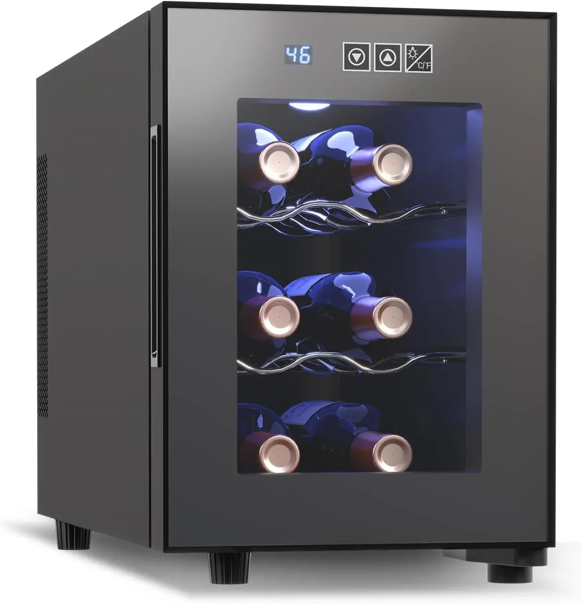 6 Bottle Wine Cooler, Wine Fridge Small with Digital Temperature Control, 46-66℉, Countertop Cooler Refrigerator, Mini Free