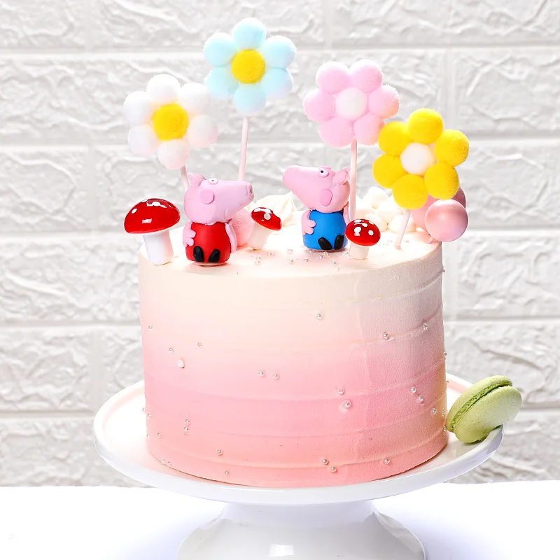 Description Picture 3 of item4pcs Colored Flowers Happy Birthday Cake Topper with wedding Cupcakes Dessert Decoration Baby Shower Hairball Baking Supplies