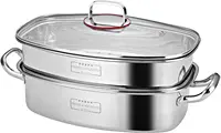 Stainless Steel Fish Steamer - Multi-Use Square Steaming Cookware with Rack, Ceramic Plate, Chuck, Oven Mitts - Sto 1