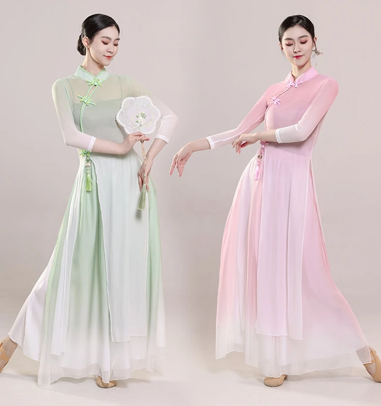 

Classical Dance Costumes Stretch Dance Cheongsam Fan Chinese Dance Body Rhyme Practice Clothes Performance Clothing Tops Women