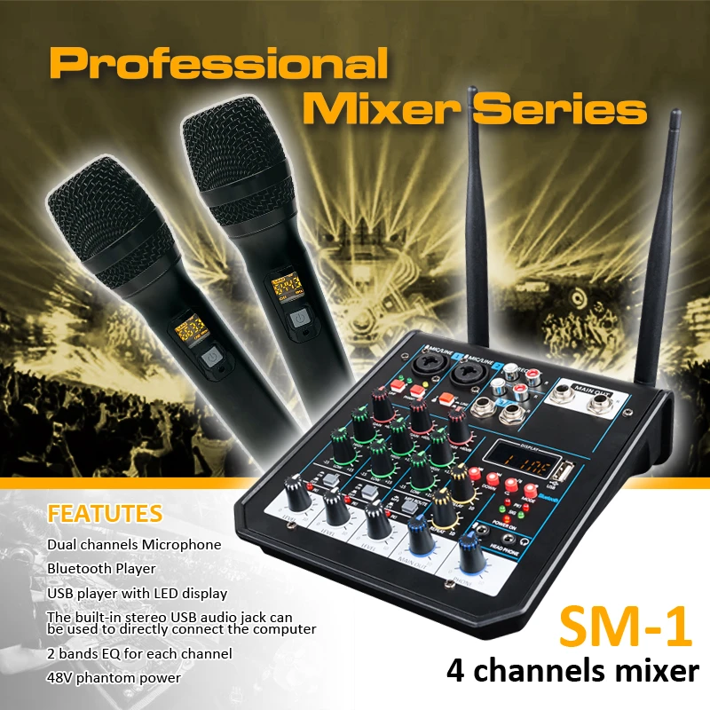 4 Channel Usb Audio Mixer With Wireless Microphone Studio Sound Mixers