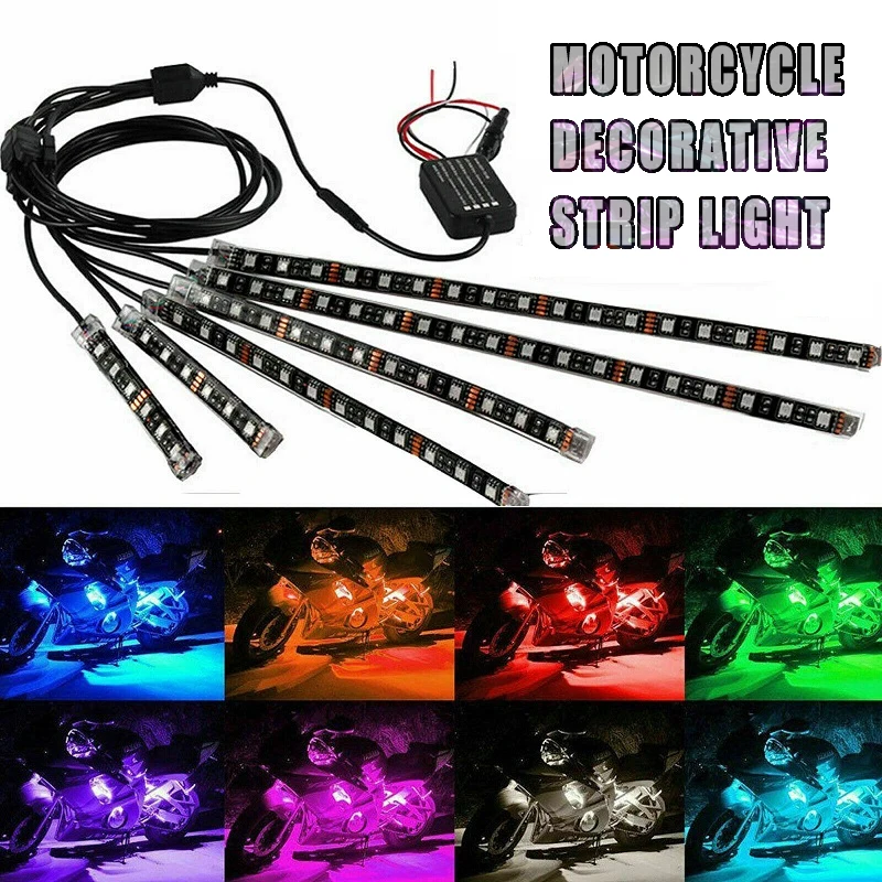 Motorcycle ATV RGB Neon LED Under Glow Neon Light Strip Kit Atmosphere  Lights US