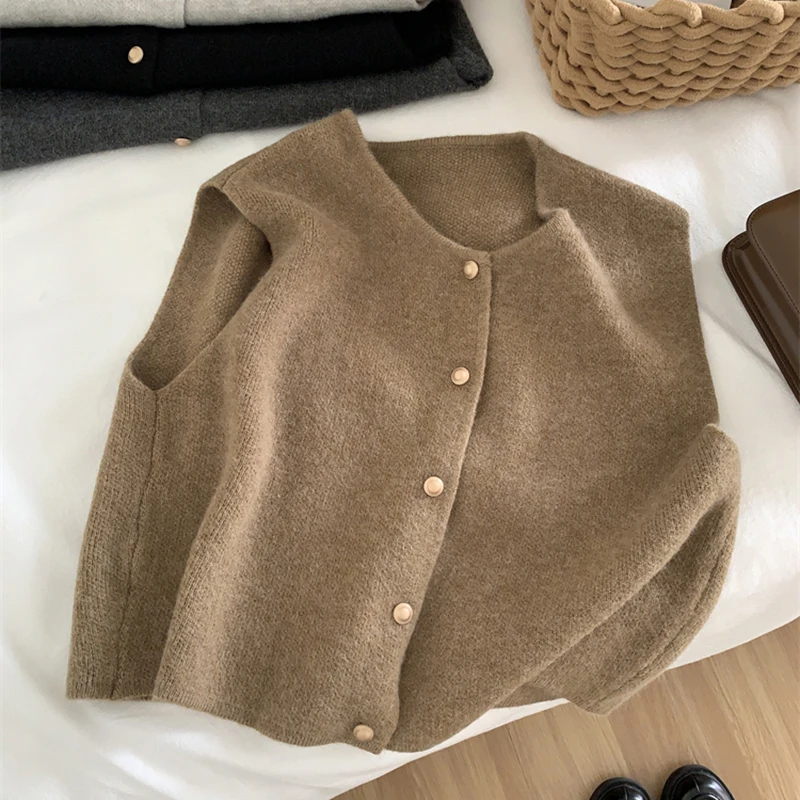 Otoño nuevo cárdigan de mujer coreano elegante tejido sin mangas mujer Casual suéter tanques moda nueva delgada señoras Casual Tops