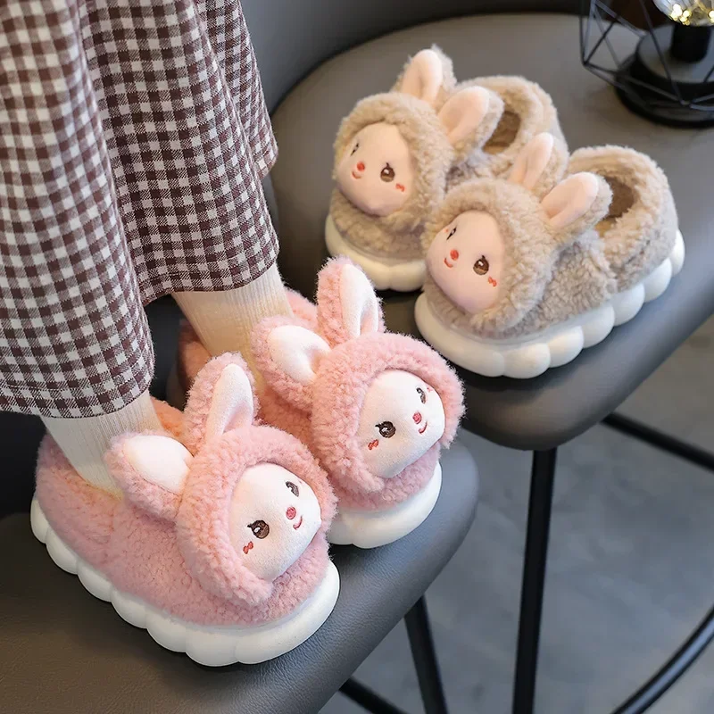 Winter Warm Kids Slippers Boys and Girls Indoor Non-slip Cotton Shoes Cartoon Fur Slides Children's Cotton Slippers