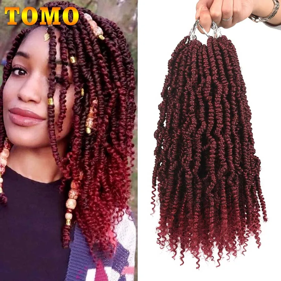 

TOMO Bomb Twist Crochet Hair Mini Passion Twist Braids With Curly Ends 14 24" Spring Twist Synthetic Braiding Hair Ombre Brown