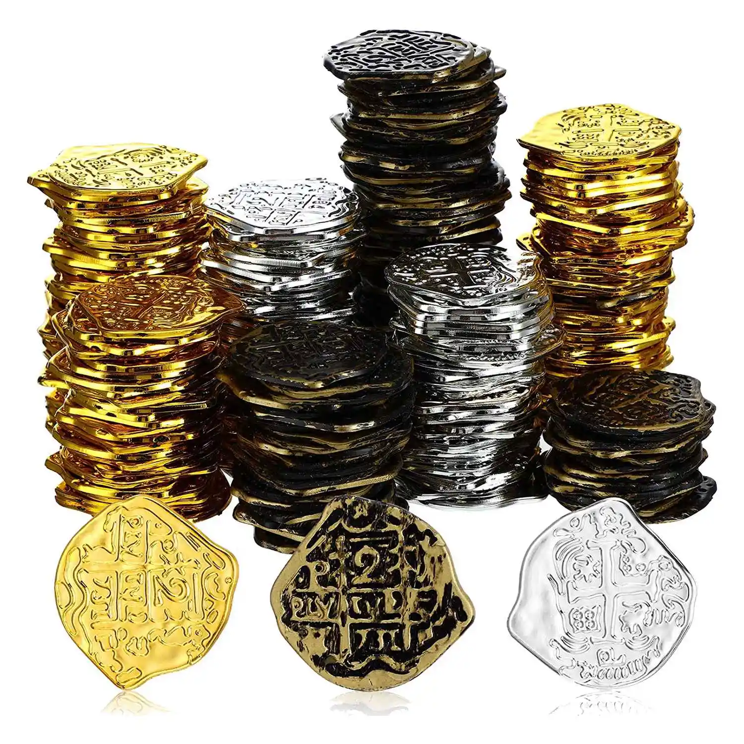 

Пластиковые Золотые монеты 300 шт., пиратские монеты, детские игровые монеты для пиратов, настольные игры с сокровищами, игрушки для косплея