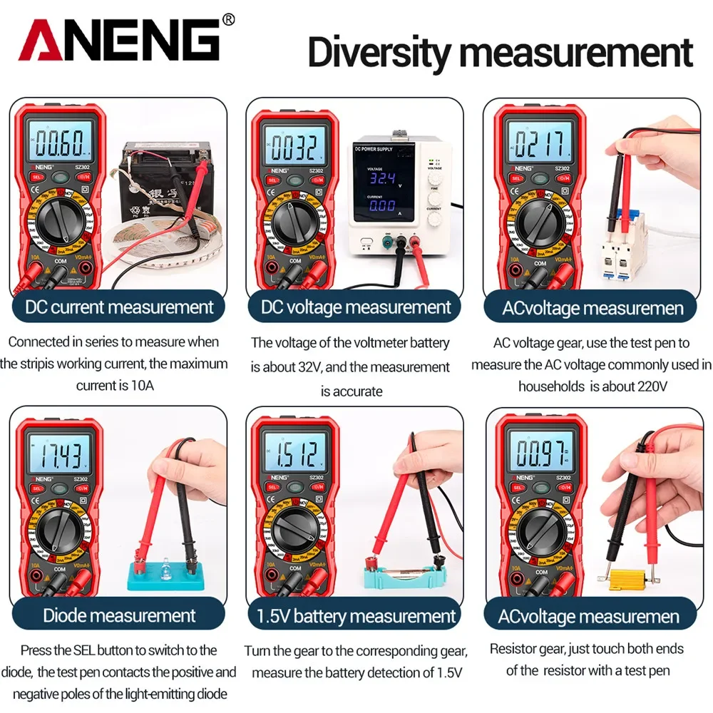 Digital Multimeter 220V Resistance Capacitance 2000 Counts NCV Multimeter Tester Battery Powered High Precision with LED Lights digital multimeter,multimeter tester