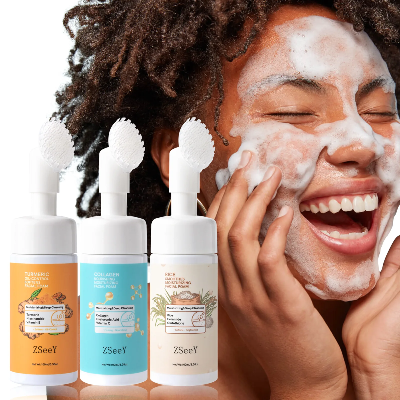 الكركم منظف للوجه معتدل غسل الوجه السيطرة على النفط تقليص المسام سطع الظلام S-وعاء ترطيب ث-تبييض شكل التنظيف