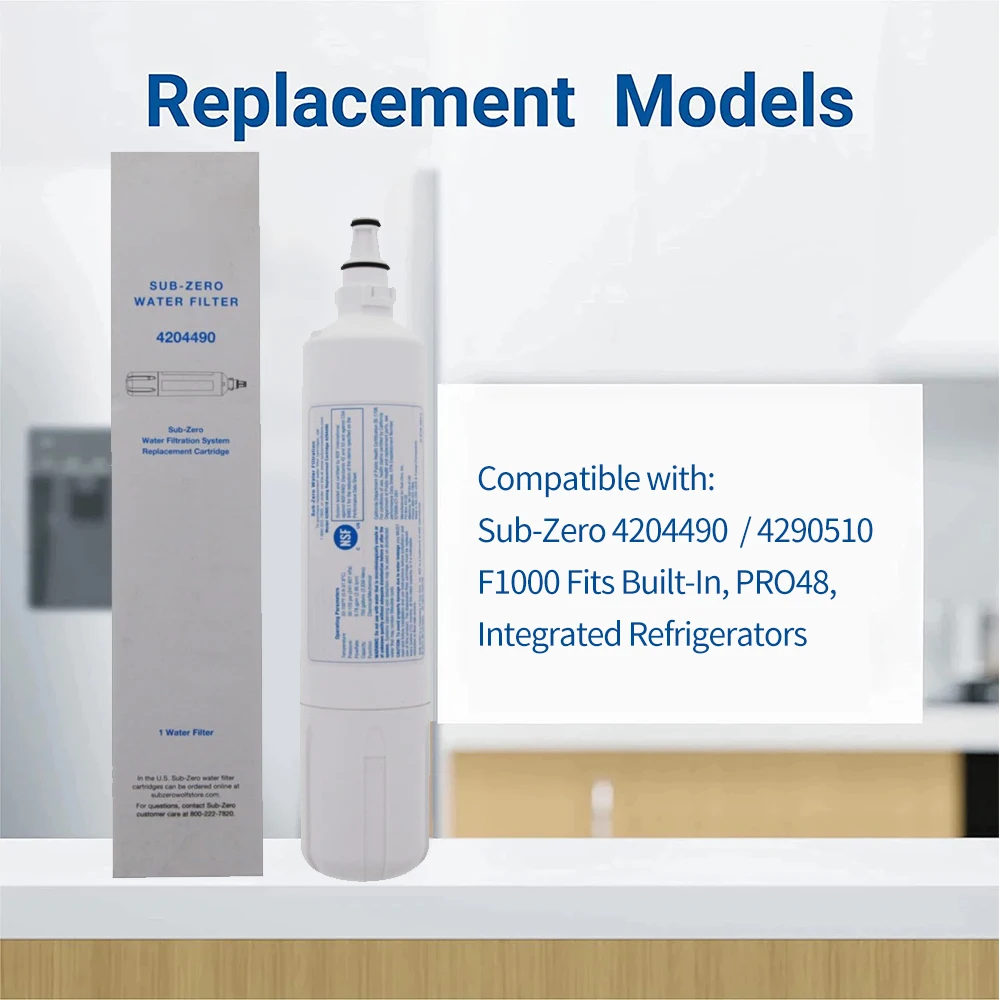 NSF Certified Refrigerator Water Filter Fits Built-In, PRO48, and Integrated Refrigerators, Sub-Zero 4204490, 4290510, F1000