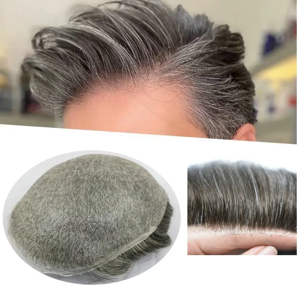 

Men Capillary Prosthesis 0.02mm Thin Skin Hair System Natural Hairline 100% Human HairPieces Male Wig V loop Toupee for man