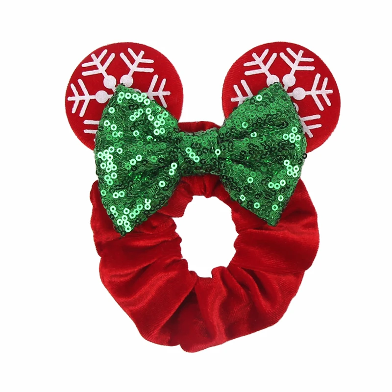 Cute Mouse Ears Velvet Scrunchies Hairband Women Elastic Ponytail Holder Girls Sequin Bow 2023 Kids Party DIY Hair Accessories