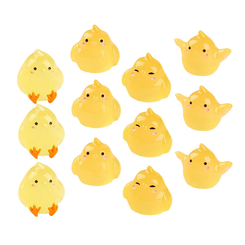 

12 Pcs Model Micro Ornaments Small Chick Figurine Tiny Chicken Decorate Mini Luminous Toys