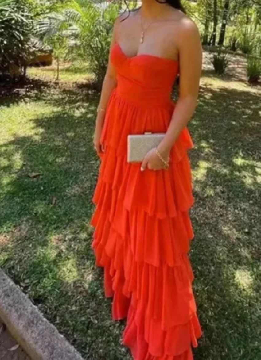 

Othray Gown Tiered Layer Beach Formal Gowns Sweetheart Evening Gowns vestidos de noche Orange Sleeveless Charming Prom Dresses