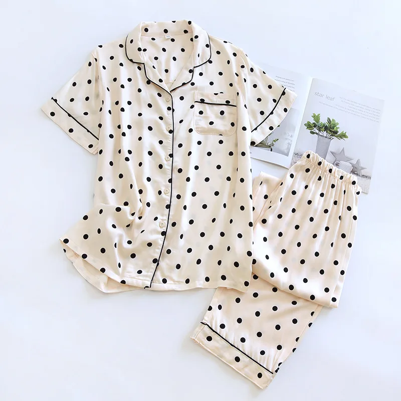2024 Summer New Women's Pajama Set with Viscous Fiber Gongsatin Flower Printed Short Sleeve Long Pants Two piece Home Fury Set