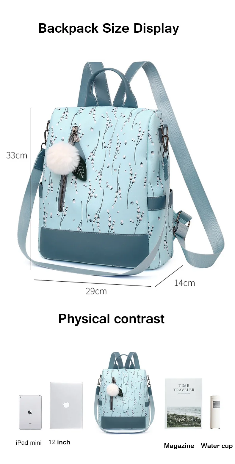 Fashion Flower Print Women Backpack Female Anti-theft Backpacks Casual Ladies School Bag High Quality Large Capacity Backpack