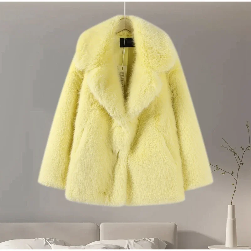 Luxury Women's Brown Faux Fur Coat Lapel Mid-Length Loose Imitation Plush Furry Buckle Overcoat Winter Lady Thick Warm Outwear 11 Luxury Women's Brown Faux Fur Coat Lapel Mid-Length Loose Imitation Plush Furry Buckle Overcoat Winter Lady Thick Warm Outwear
